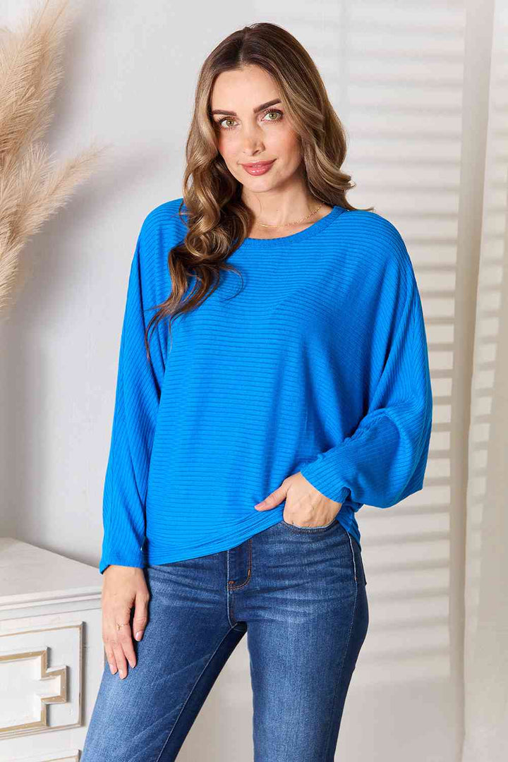 Zenana Full Size Round Neck Batwing Sleeve Blouse | 1mrk.com