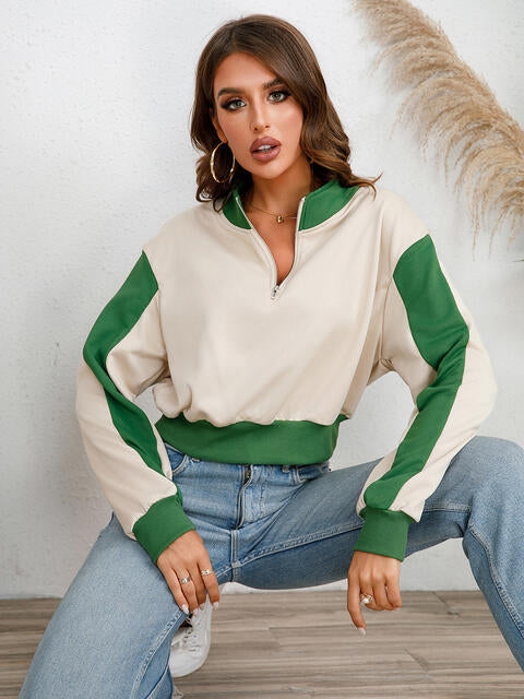 Contrast Half Zip Drop Shoulder Sweatshirt |1mrk.com