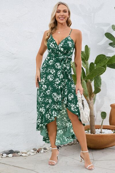 High-Low Tie Waist Printed Cami Dress |1mrk.com