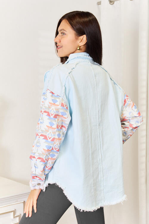 Buttoned Collared Neck Denim Jacket | 1mrk.com