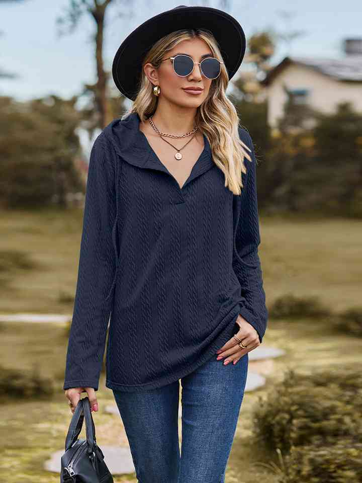 Cable-Knit Hooded Blouse |1mrk.com