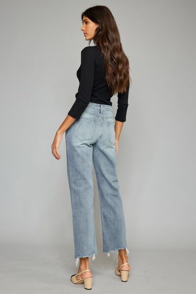 Kancan High Waist Raw Hem Cropped Wide Leg Jeans |1mrk.com