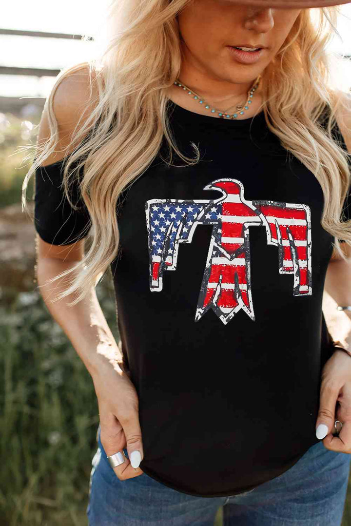 US Flag Bird Graphic Cold-Shoulder Tee | 1mrk.com