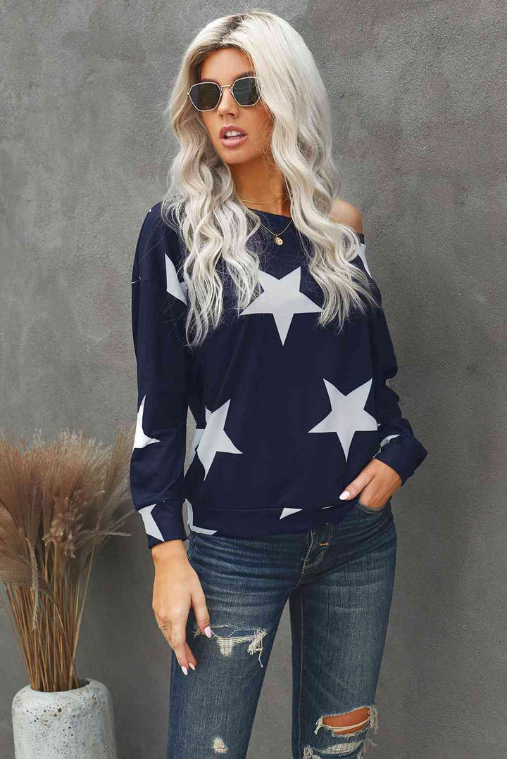 Star Print Long Sleeve Sweatshirt |1mrk.com