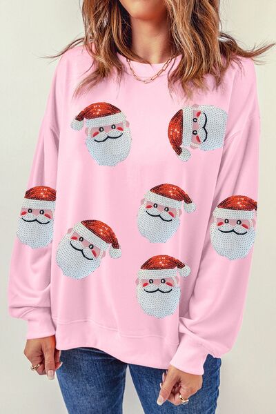 Sequin Santa Patch Round Neck Sweatshirt |1mrk.com