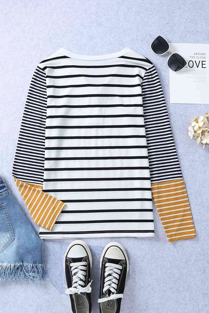 Striped Buttoned Long Sleeve Top | 1mrk.com