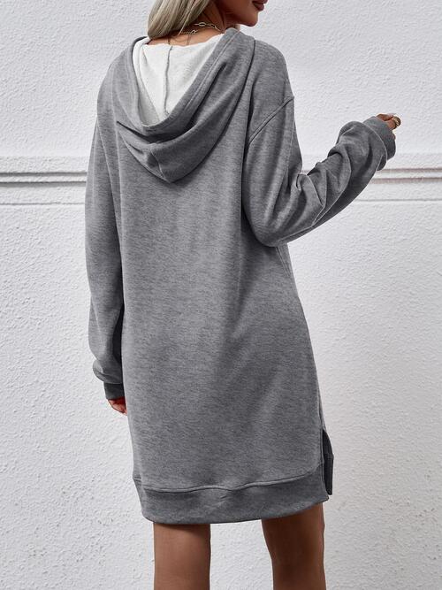 Slit Long Sleeve Hooded Dress with Pocket | 1mrk.com