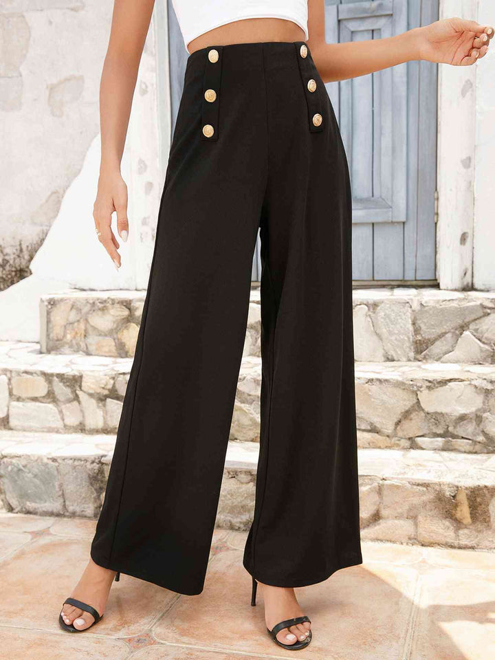 Buttoned High Waist Relax Fit Long Pants | 1mrk.com