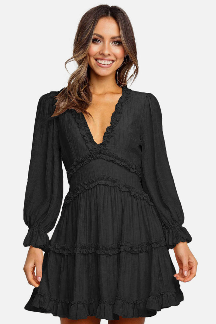 Ruffle Detailing Open Back Dress |1mrk.com