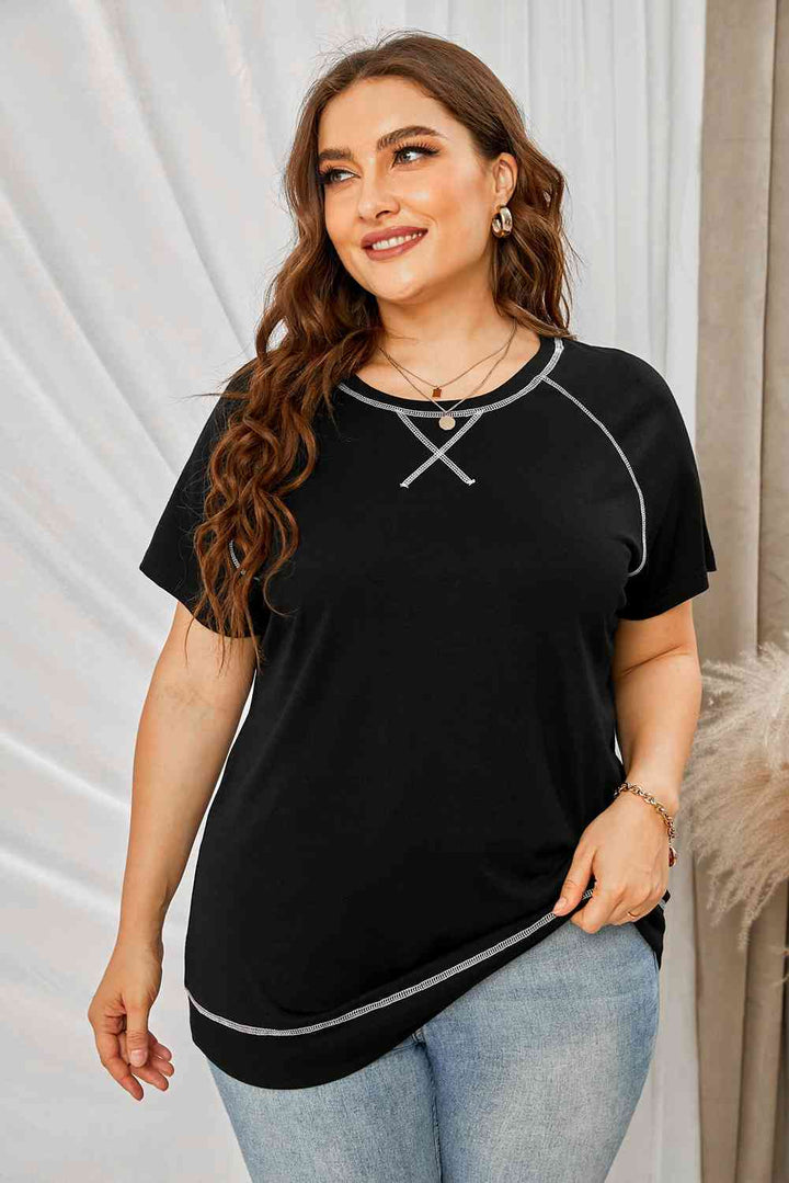 Plus Size Contrast Stitching Crewneck Tee | 1mrk.com