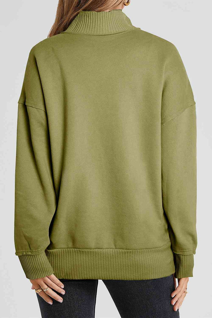 Half Snap Drop Shoulder Long Sleeve Sweatshirt |1mrk.com