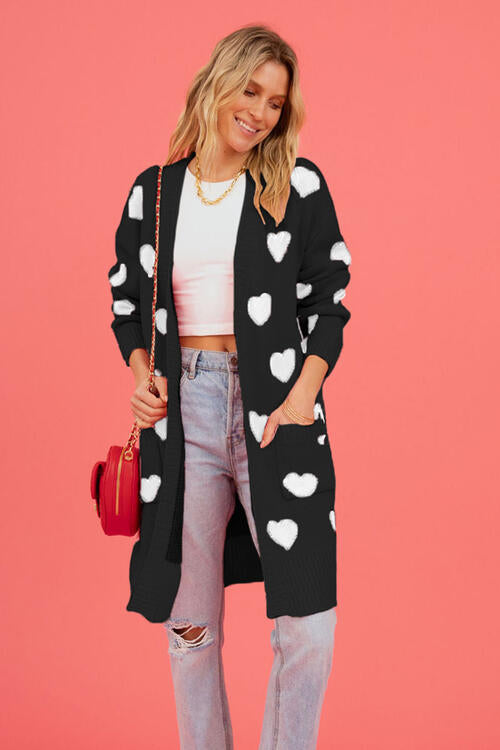 Heart Graphic Open Front Cardigan with Pockets |1mrk.com