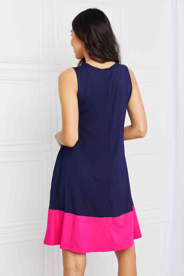 Yelete Full Size Two-Tone Sleeveless Mini Dress with Pockets | 1mrk.com