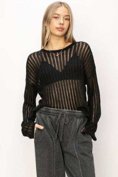 HYFVE Openwork Ribbed Long Sleeve Knit Top |1mrk.com