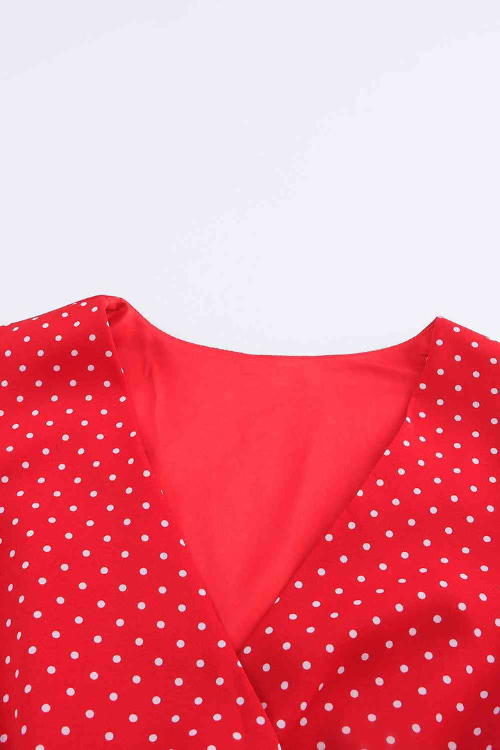 Polka Dot Surplice Neck Tie Waist Dress |1mrk.com