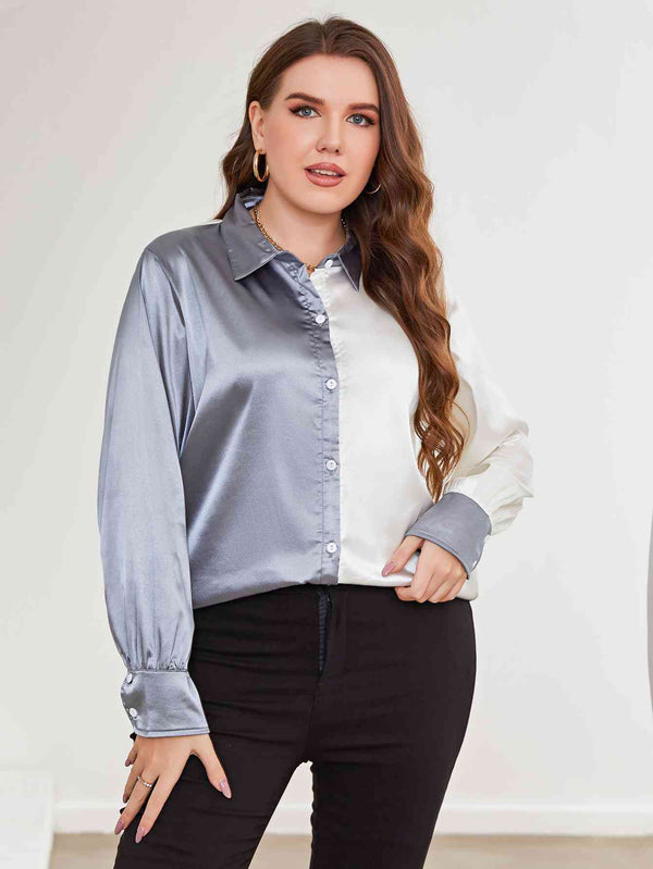 Plus Size Two-Tone Long Sleeve Shirt |1mrk.com