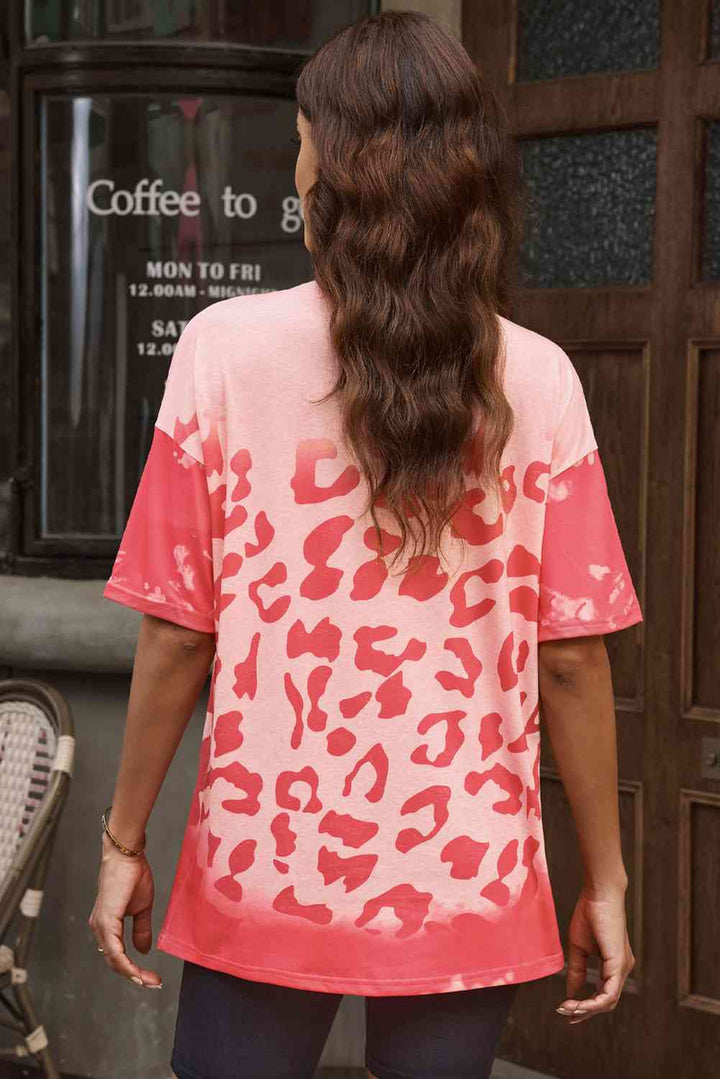 Leopard Round Neck Dropped Shoulder Long Tee | 1mrk.com