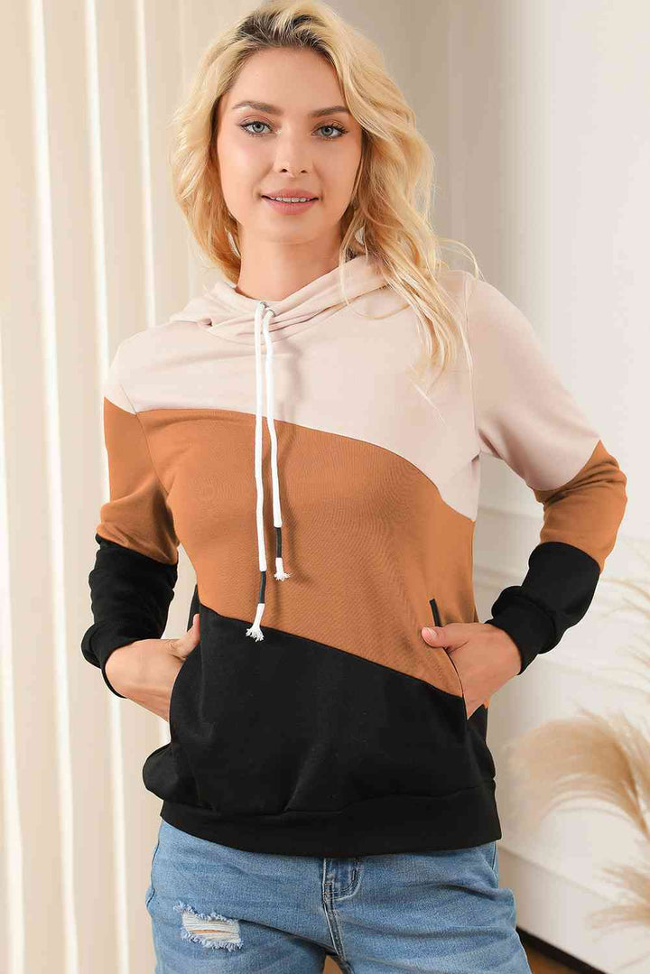 Color Block Drawstring Hoodie with Pockets | 1mrk.com