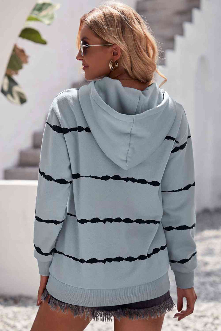 Striped Drop Shoulder Hoodie with Kangaroo Pocket | 1mrk.com