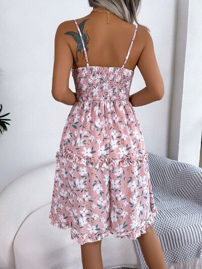 Printed Plunge Cap Sleeve Cami Dress |1mrk.com