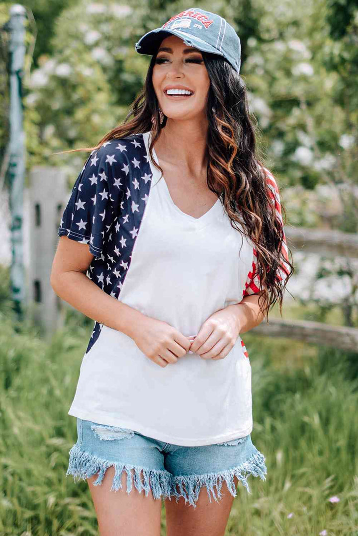 US Flag V-Neck Tee Shirt | 1mrk.com