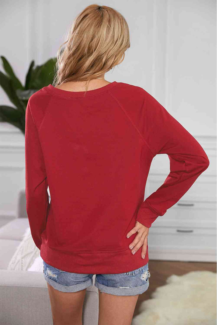 Round Neck Raglan Sleeve Exposed Seam Sweatshirt |1mrk.com