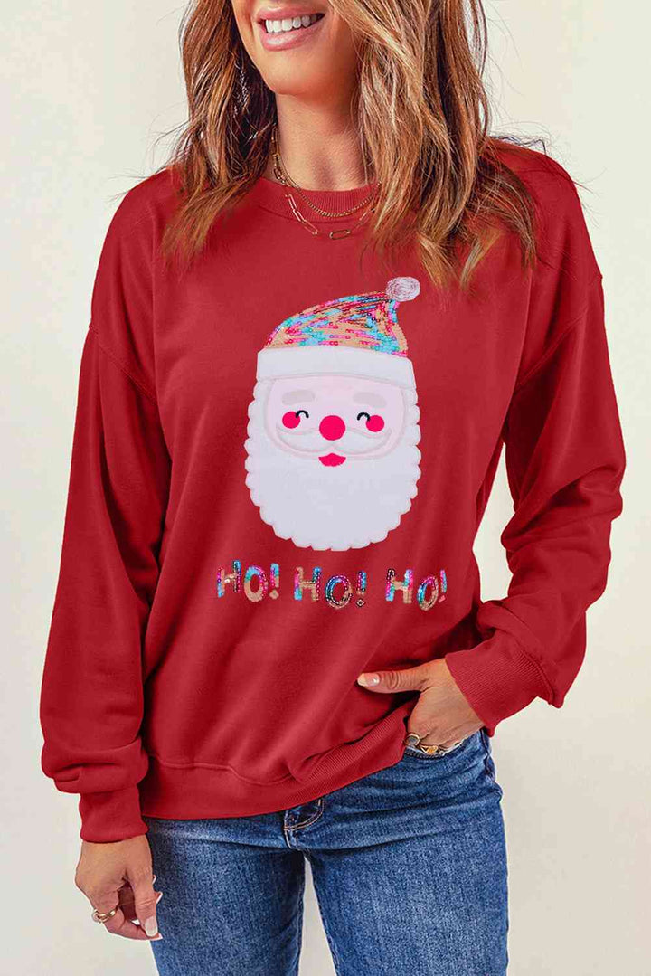 Sequin Santa Graphic Round Neck Sweatshirt |1mrk.com