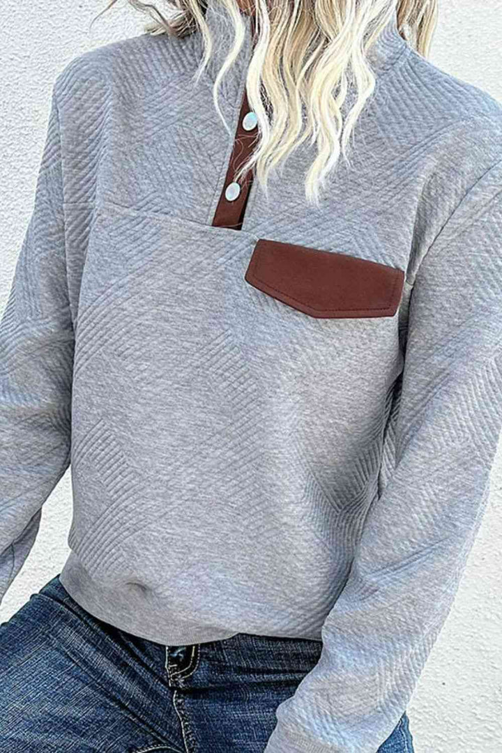 Contrast Ribbed Quarter-Snap Sweatshirt |1mrk.com