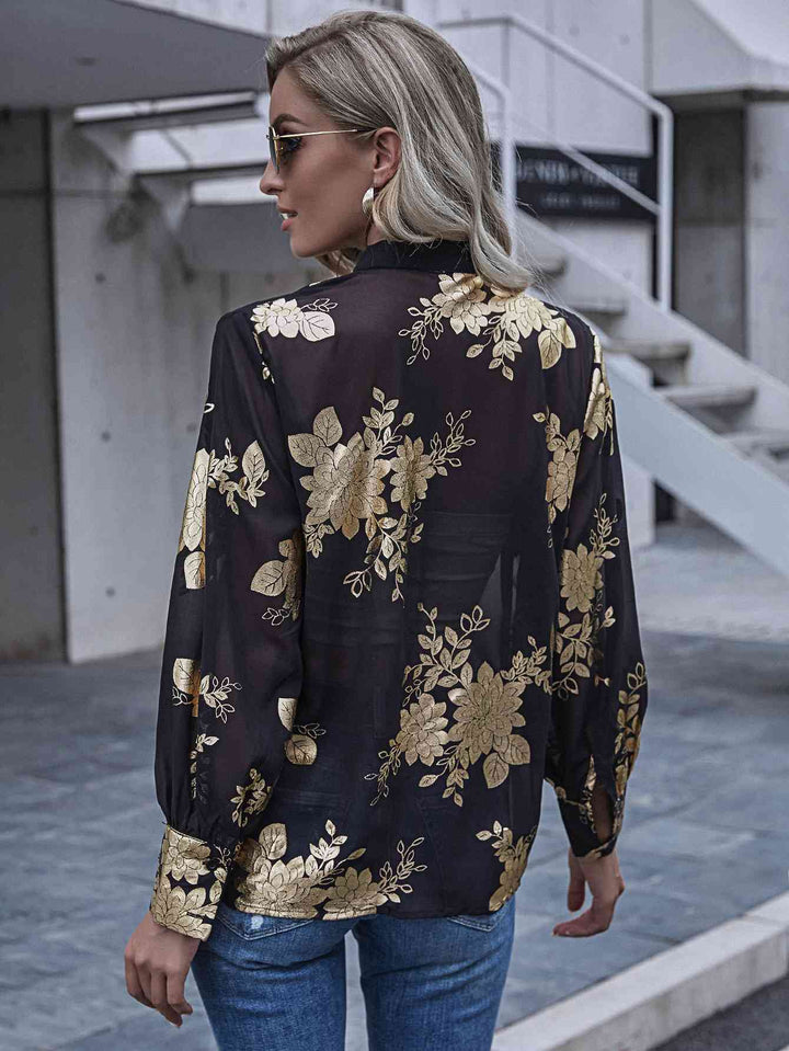 Floral Print Balloon Sleeve Shirt |1mrk.com