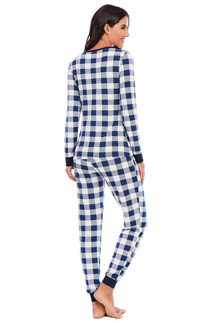 Plaid Round Neck Top and Pants Set | 1mrk.com