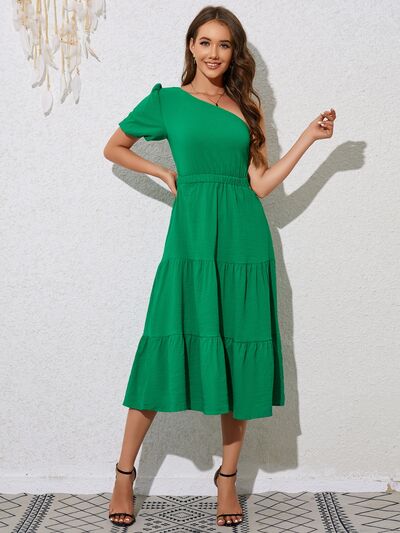 Tied Single Shoulder Midi Dress |1mrk.com