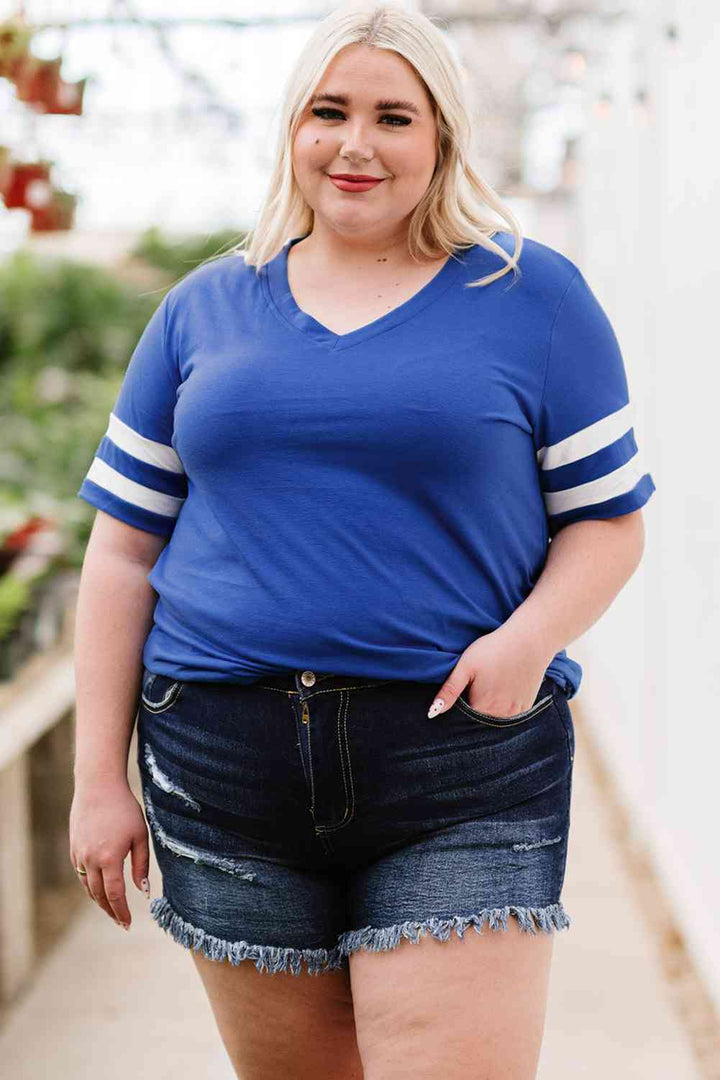 Plus Size Striped V-Neck Tee Shirt | 1mrk.com