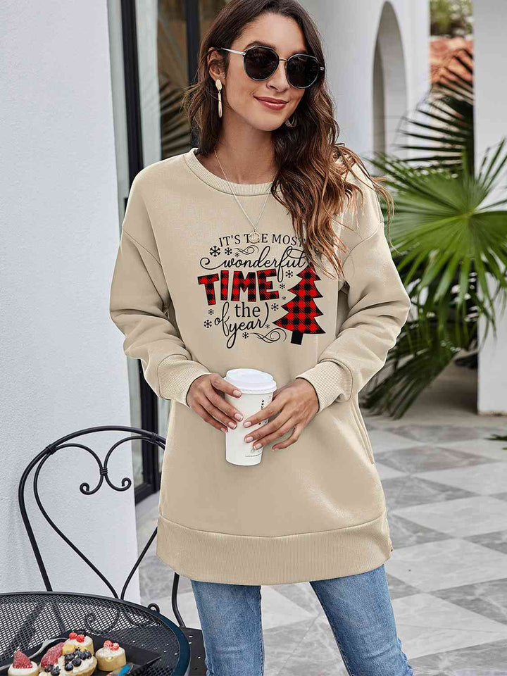 Christmas Tree Graphic Drop Shoulder Sweatshirt |1mrk.com