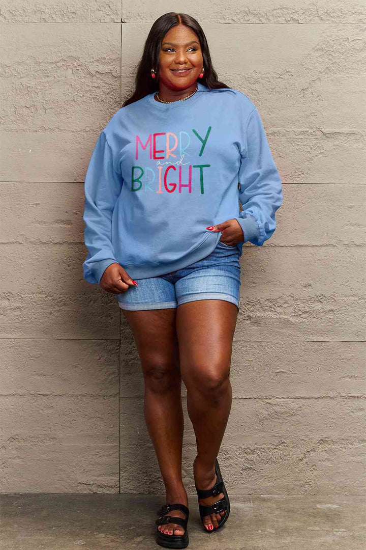 Simply Love Full Size MERRY AND BRIGHT Graphic Sweatshirt |1mrk.com