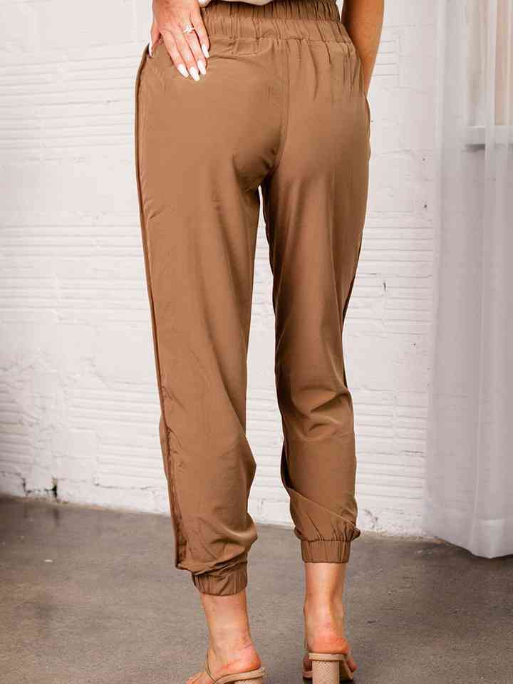 Elastic Waist Cropped Pants with Pockets | 1mrk.com