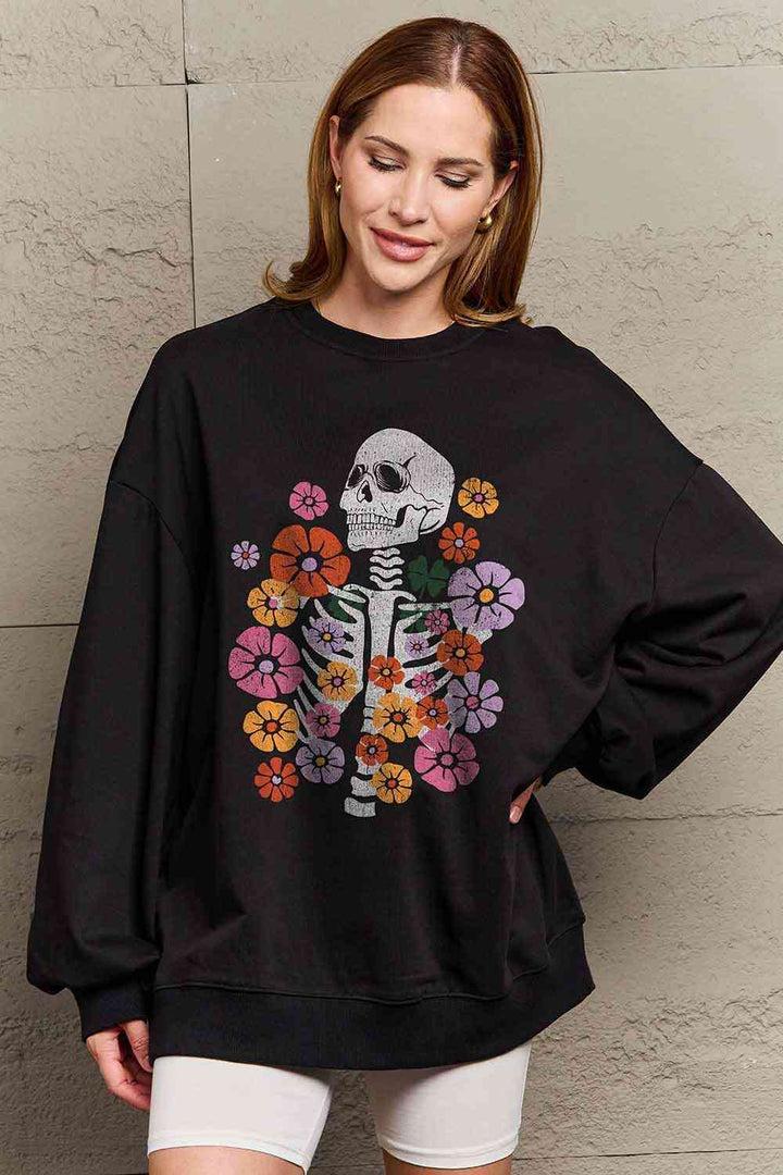 Simply Love Simply Love Full Size Flower Skeleton Graphic Sweatshirt |1mrk.com