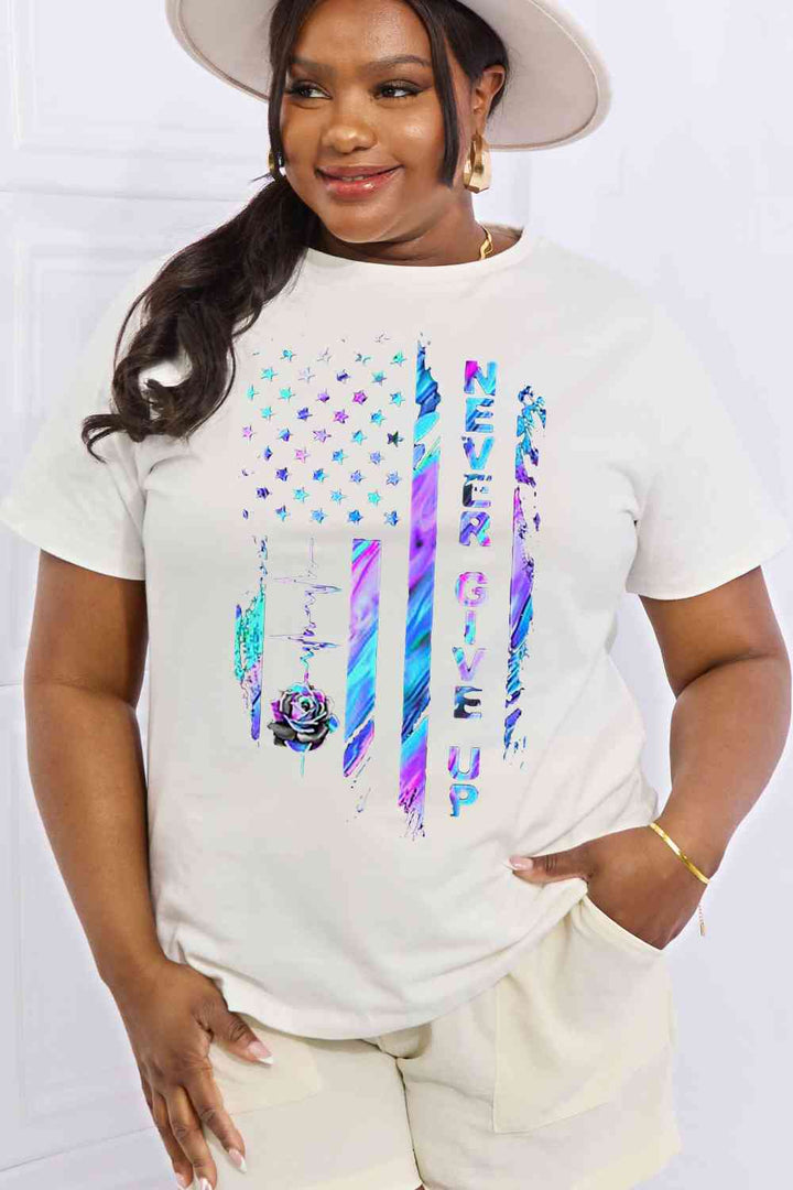 Simply Love Simply Love Full Size NEVER GIVE UP Graphic Cotton Tee | 1mrk.com