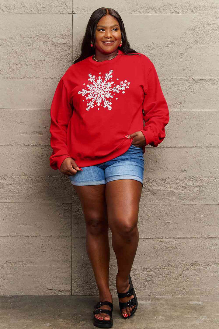 Simply Love Full Size Snowflake Graphic Sweatshirt |1mrk.com