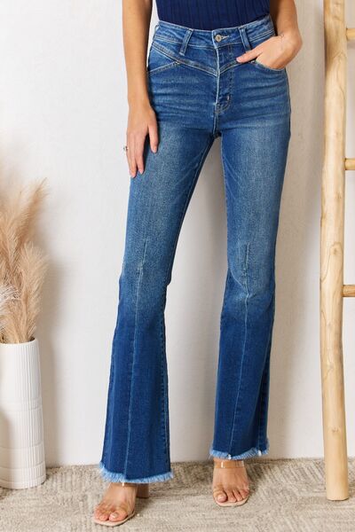 Kancan High Rise Raw Hem Flare Jeans |1mrk.com