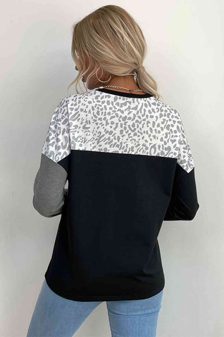Leopard Color Block Pullover | 1mrk.com