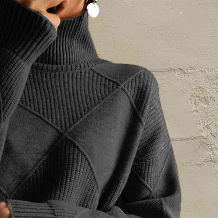 Geometric Turtleneck Long Sleeve Sweater |1mrk.com