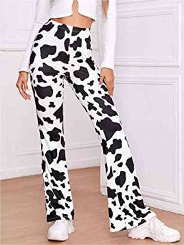 Cow Print High Waist Flare Pants | 1mrk.com