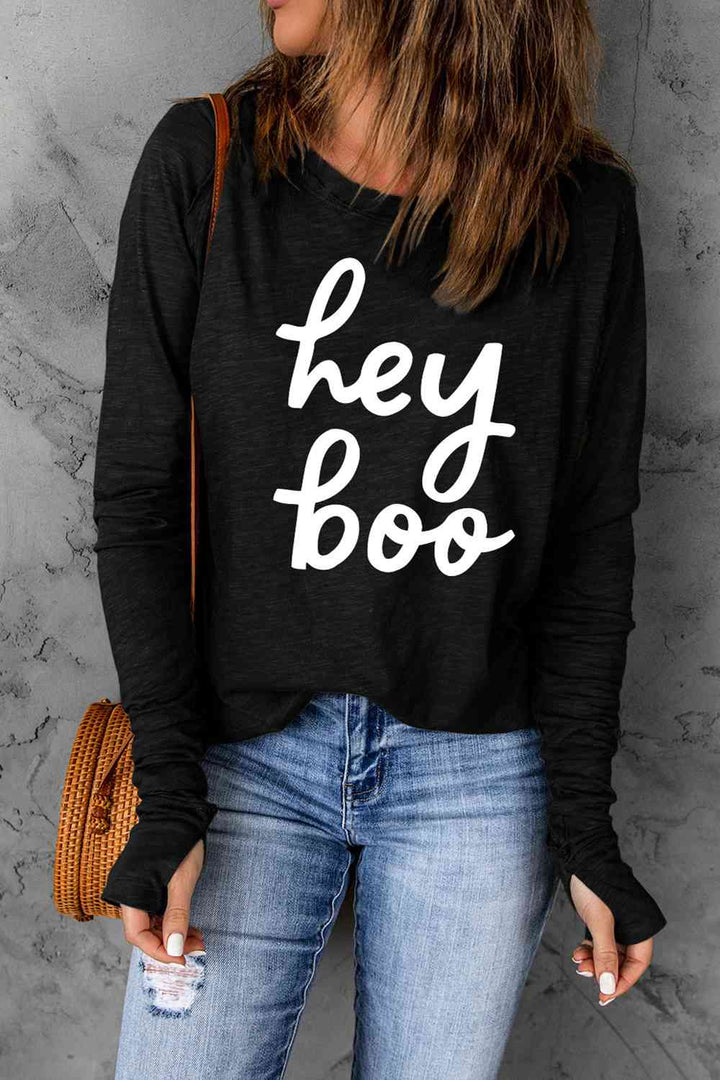 HEY BOO Graphic Round Neck T-Shirt | 1mrk.com