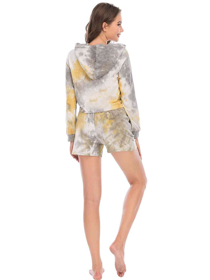 Tie-Dye Drawstring Hooded Top and Shorts Set | 1mrk.com