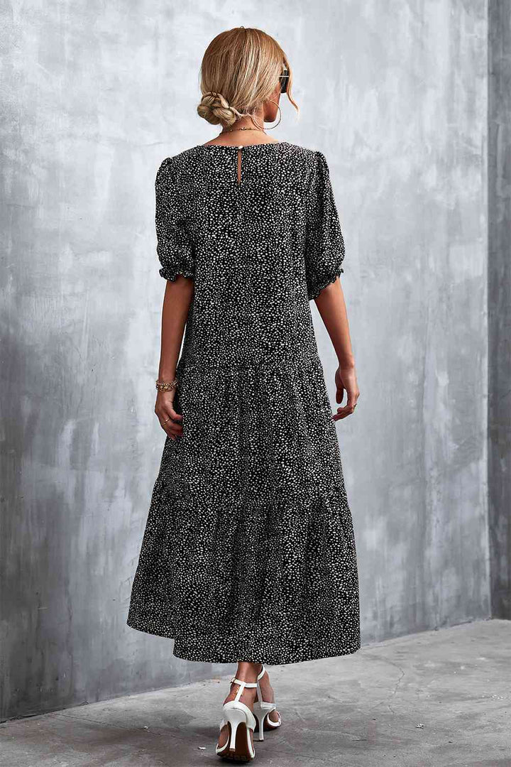 Printed Flounce Sleeve Tiered Dress |1mrk.com