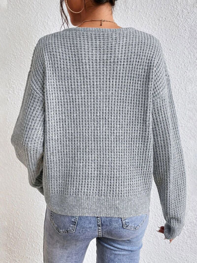 Notched Dropped Shoulder Sweater | Trendsi