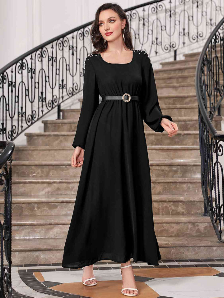 Square Neck Balloon Sleeve Dress |1mrk.com