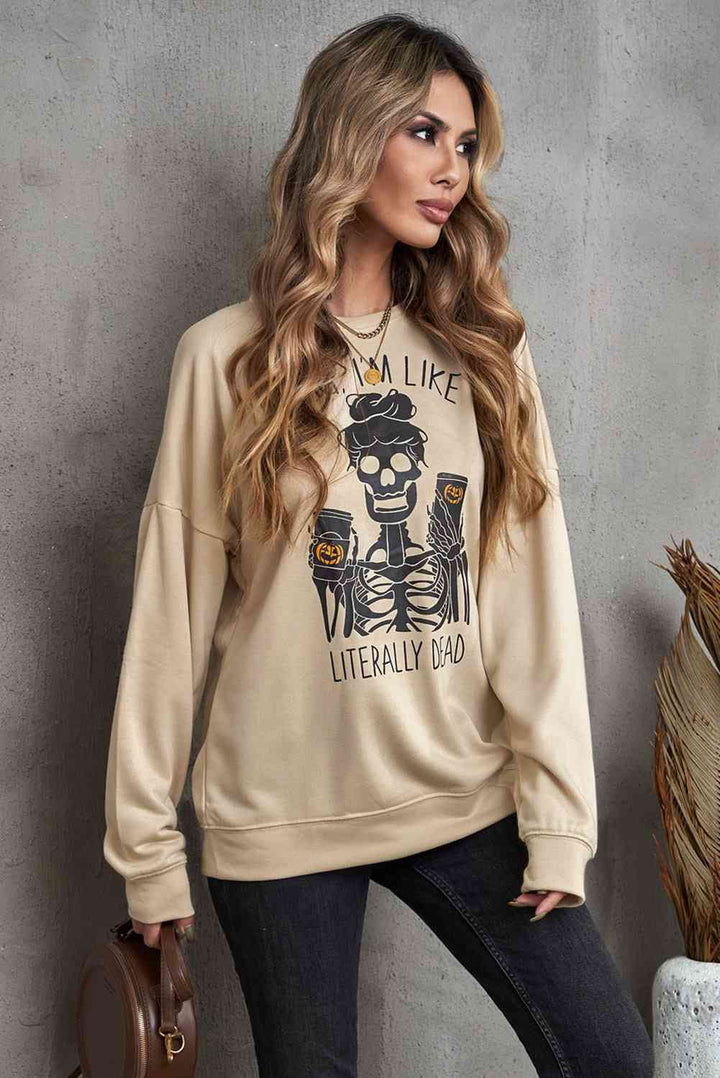 Halloween Skeleton Graphic Dropped Shoulder Sweatshirt |1mrk.com