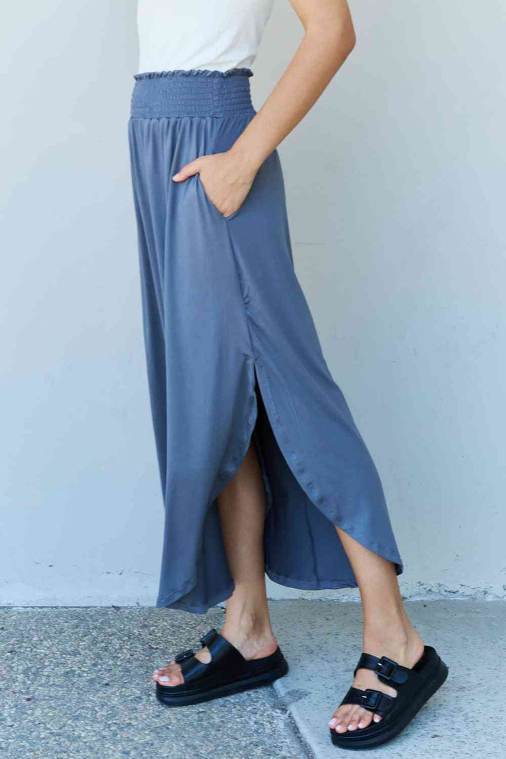 Doublju Comfort Princess Full Size High Waist Scoop Hem Maxi Skirt in Dusty Blue | 1mrk.com