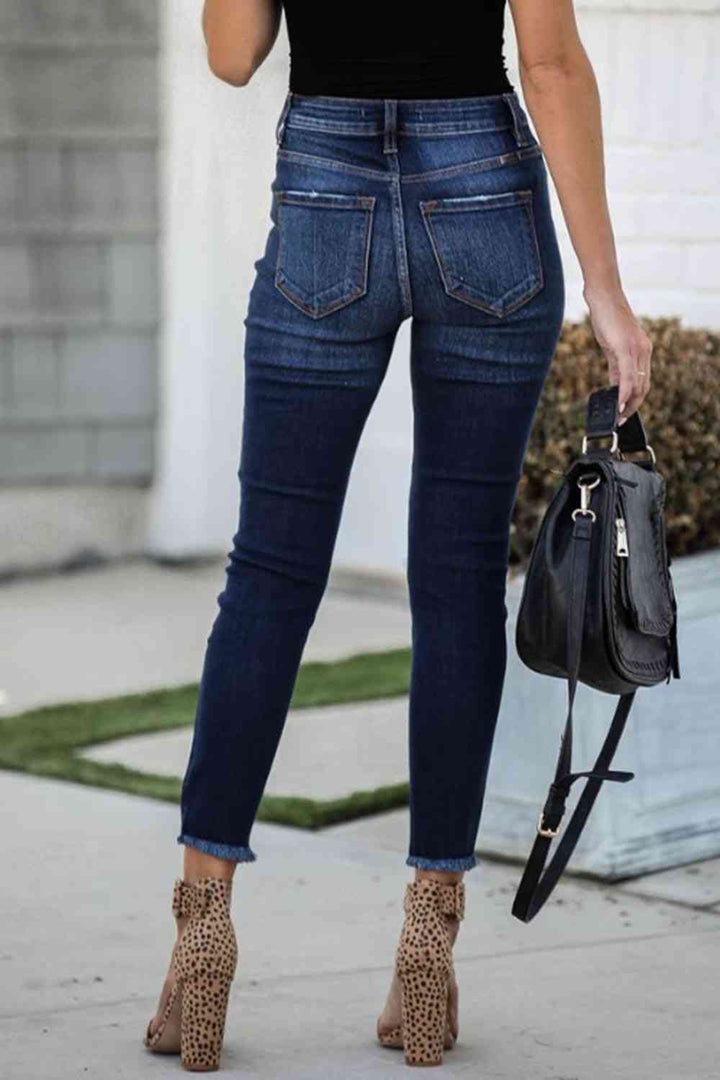 Buttoned Distressed Skinny Jeans | 1mrk.com